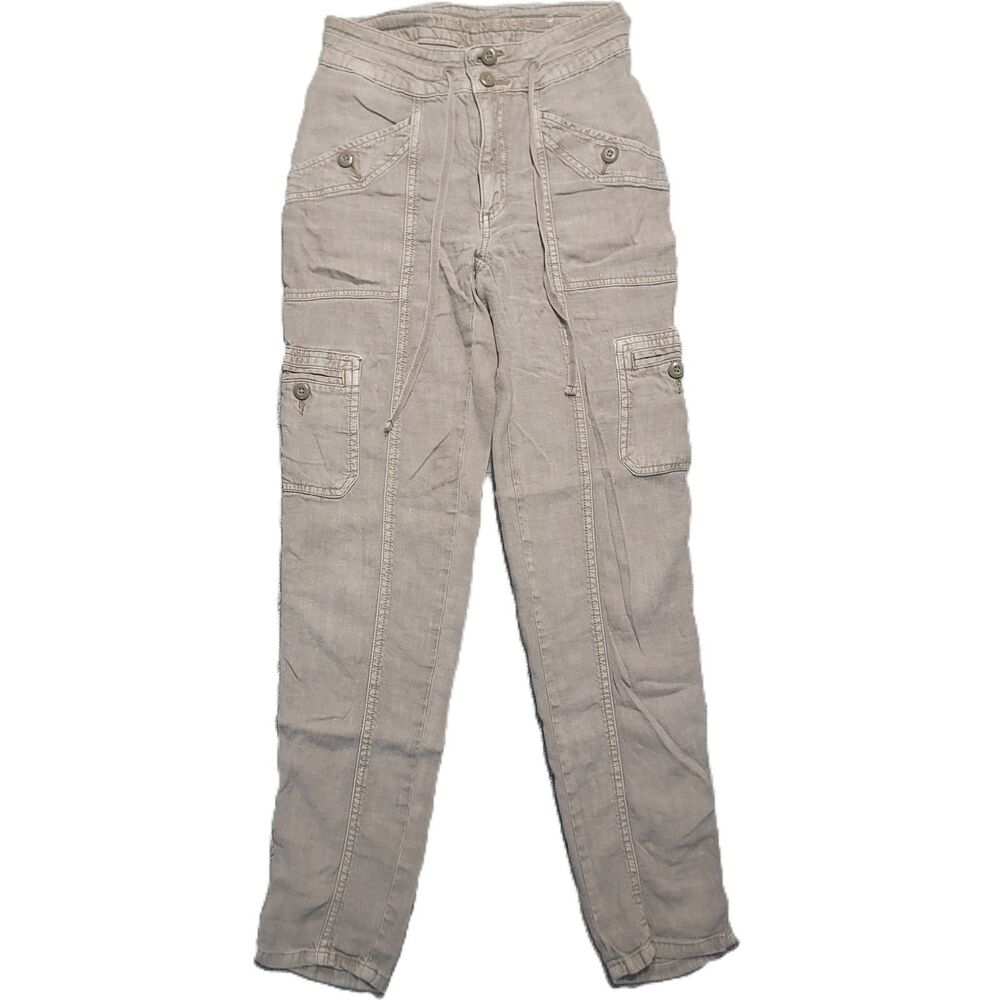 American Eagle Linen Blend Cargo Pants Womens 00 Drawsting Soft Beige